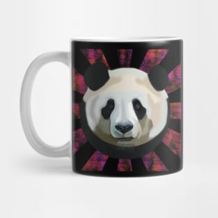 Striking Panda bear on pink black bubble patterned sun rays Mug